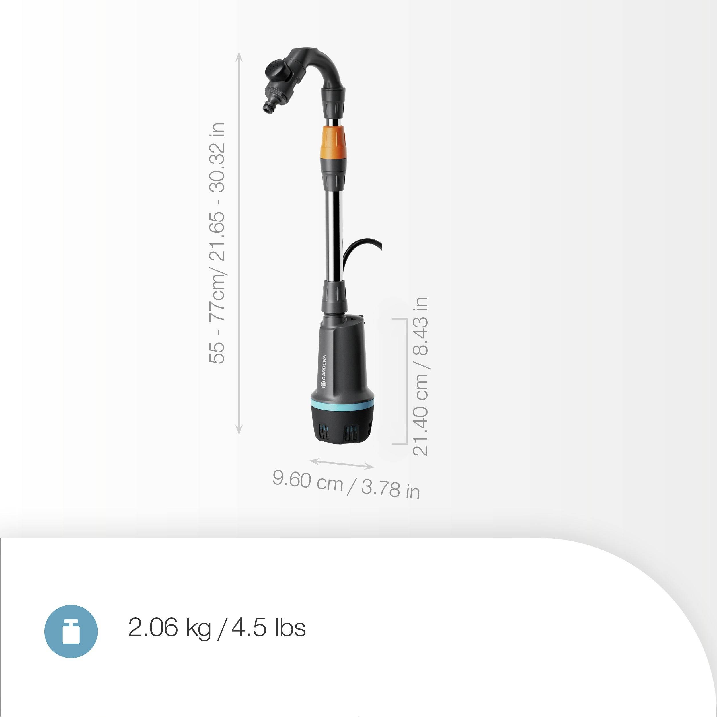 'Verstellbare elektrische Pumpe Abmessungen: Höhe 55-77 cm/21,65-30,32 Zoll; Basis 9,60 cm/3,78 Zoll; Gewicht 2,06 kg/4,5 Pfund.'