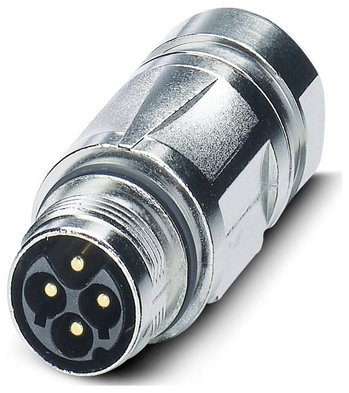 Ein metallischer 8-poliger Rundstecker für elektronische Geräte, der ein Gewindelende zur sicheren Befestigung zeigt.