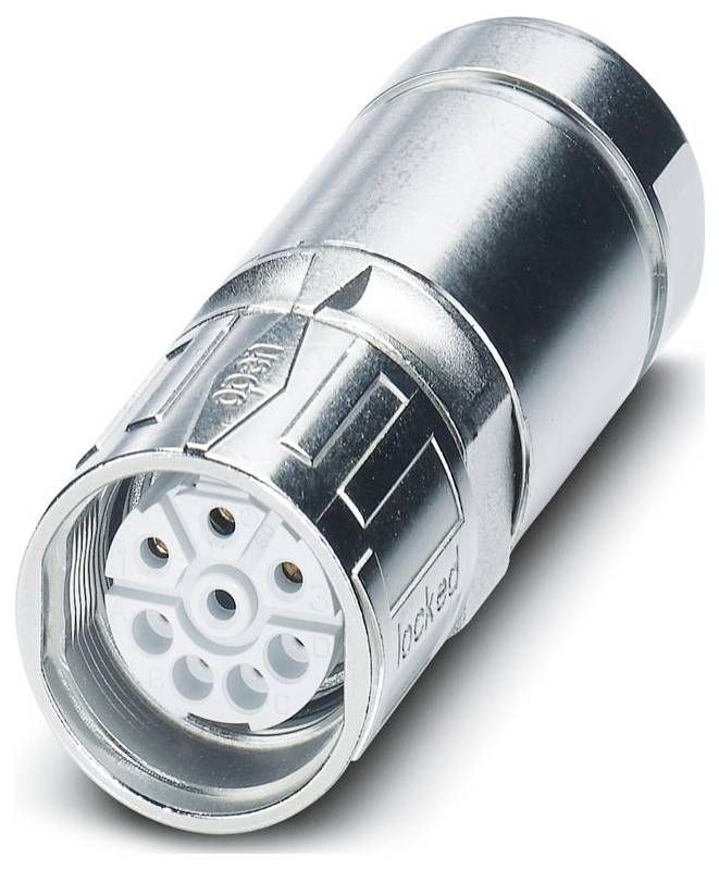 Ein metallischer rechtwinkliger Verbinder mit mehreren Steckplätzen, wird für elektrische oder Datenverbindungen verwendet.