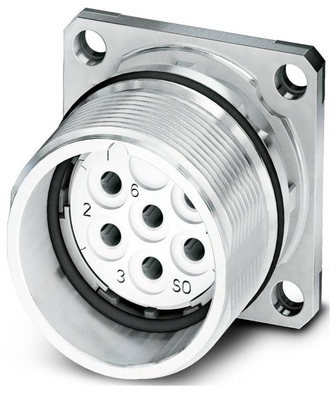 Ein silberner, rechtwinkliger Stecker mit mehreren Kontakten, der für elektrische oder Datenverbindungen konzipiert ist und möglicherweise in Industrieausrüstungen verwendet wird.