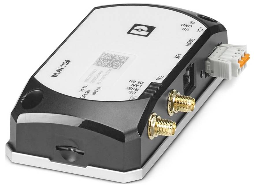Ein kompaktes elektronisches Gerät mit Wi-Fi- und Antennensteckverbindern mit der Bezeichnung "WL-WLAN 1020". Wird für Netzwerkkonnektivität und Datenübertragung verwendet.