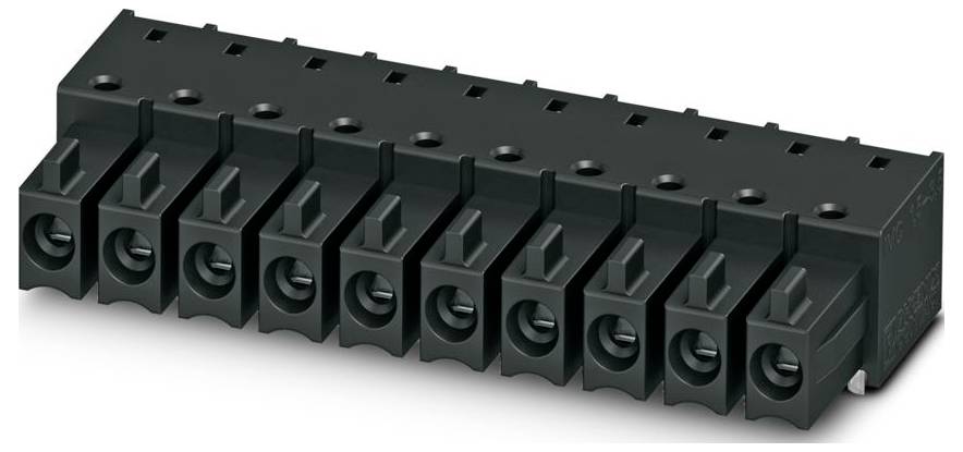 Ein 10-poligen Buchsenleistenstecker, schwarz, mit Silberkontakten, verwendet für elektronische Schaltungsverbindungen oder zur Montage auf einer Leiterplatte.