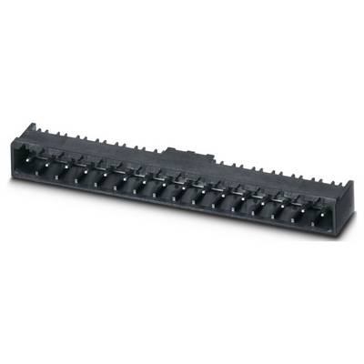 Ein langer, schwarzer Kunststoffstecker mit zwei Reihen kleiner Stifte und erhobenen Kanten, der für elektronische Geräte verwendet wird.