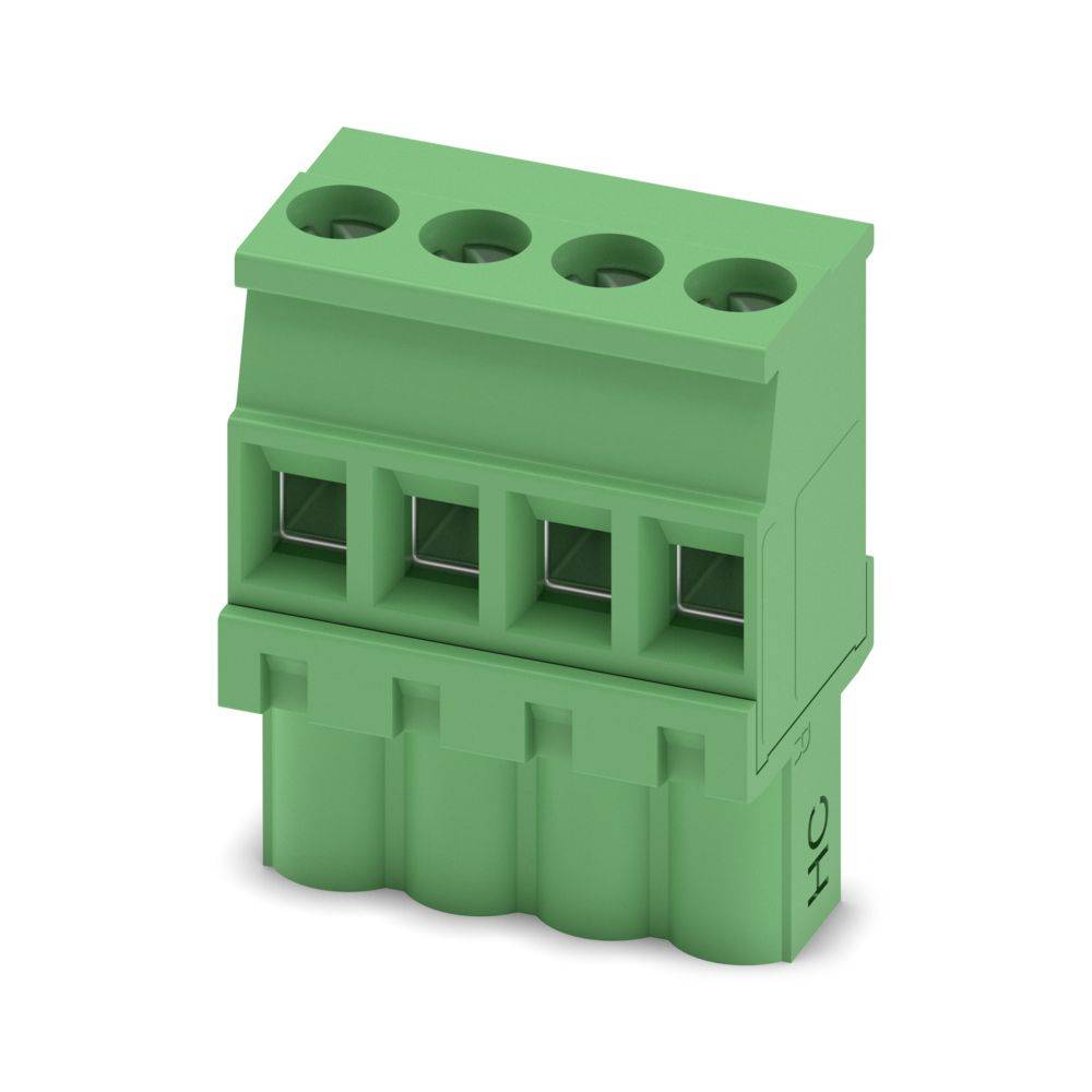 Ein grüner, rechteckiger Elektrostecker mit vier Stiften, konzipiert für sichere Drahtverbindungen.
