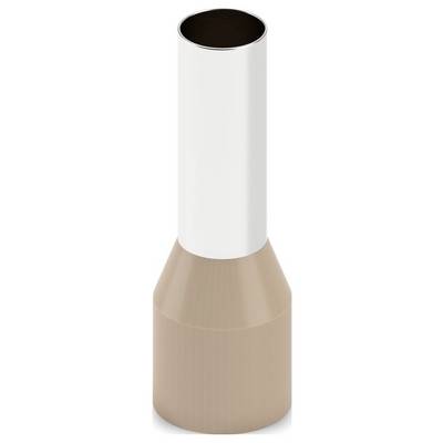 Eine große, zylindrische Flasche mit weißem Deckel und hellbrauner Basis, die einer Kosmetikverpackung ähnelt, aufrecht auf weißem Hintergrund stehend.