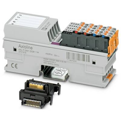 Axioline-Modul mit mehreren farbigen Steckverbindern und einer abnehmbaren Komponente, das in industrieller Automatisierung und elektrischen Systemen verwendet wird.