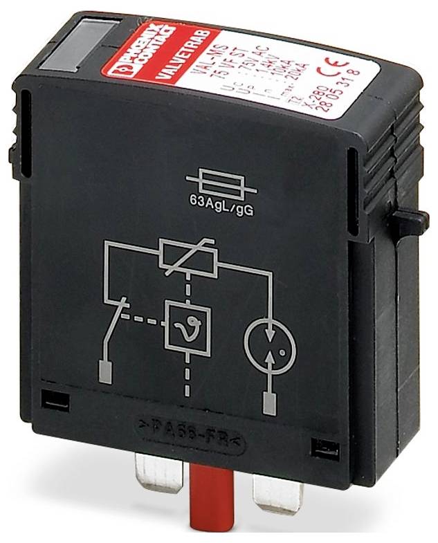 Eine schwarze elektrische Komponente mit einem Schaltplandesign und der Markierung „63AgL/gG" auf der Vorderseite, verwendet für Schaltungsanwendungen.