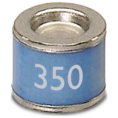 Ein kleiner, blauer zylindrischer Magnet mit metallischer Ober- und Unterseite, gekennzeichnet mit „350".