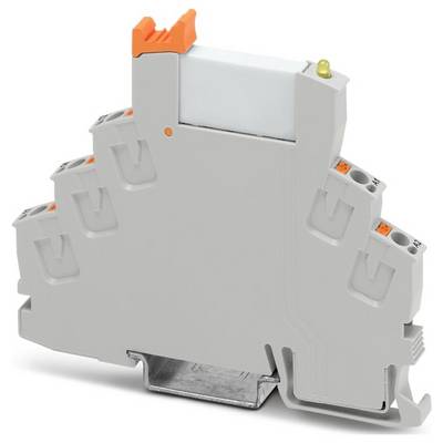 Ein graues Elektroklemmenleistenmodul mit orangefarbenen Hebeln, entwickelt zur Befestigung und Verbindung von Verdrahtung in industriellen oder elektrischen Installationen.