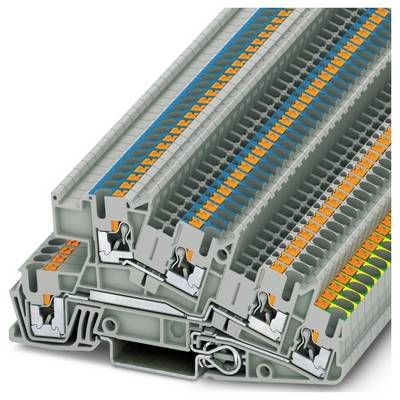 Vertikal gestapelte Klemmenblöcke, die Verdrahtungsverbindungen und mehrstufiges Design für effiziente elektrische Verteilung und Organisation veranschaulichen.