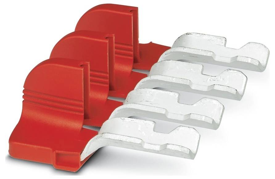 „Quick Lock" Serie, zweiteilige Steckverbinder in Silber und Rot, verwendet für die Verwaltung von Elektrokabeln und die Montageintegration.