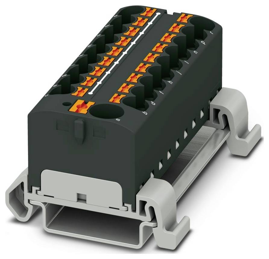 «PLC-RPT-24DC/21-21» grau-oranges Relaismodul mit mehreren Anschlüssen und aufgedruckten Spezifikationen, das in elektrischen Systemen verwendet wird.