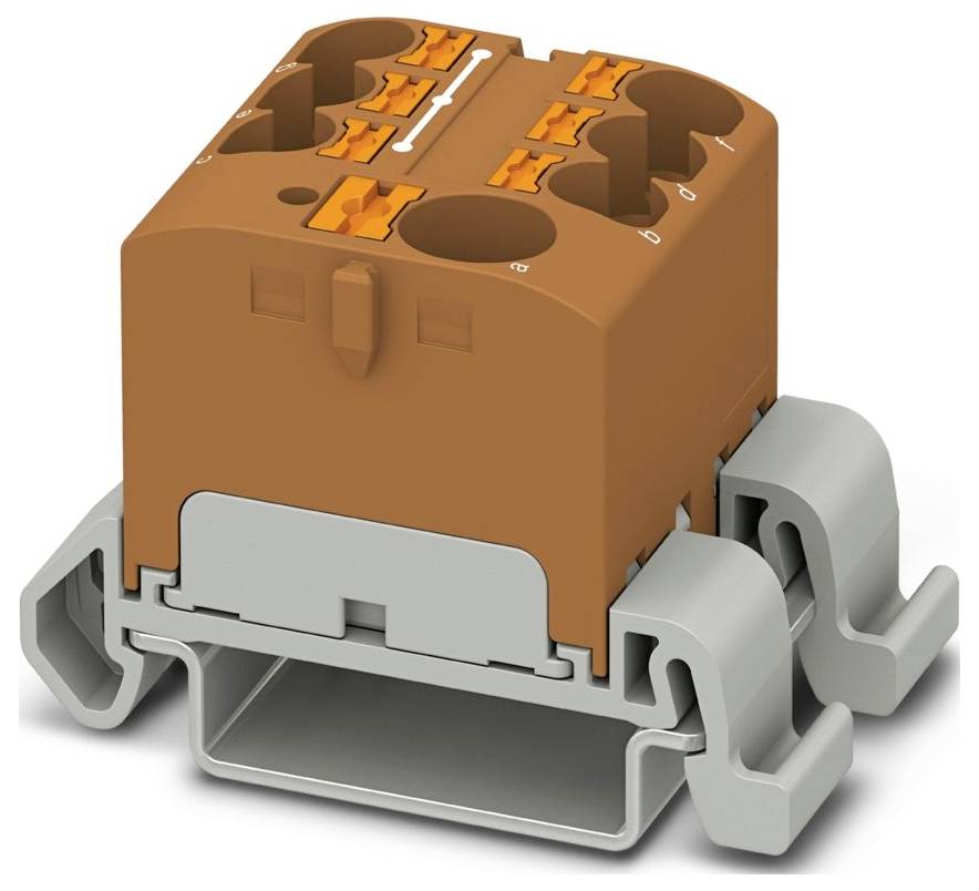 Ein braun und grau gefärbter elektrischer Steckverbinder mit fünf Anschlussanschlüssen, der die Funktionalität für sichere elektrische Verbindungen hervorhebt.