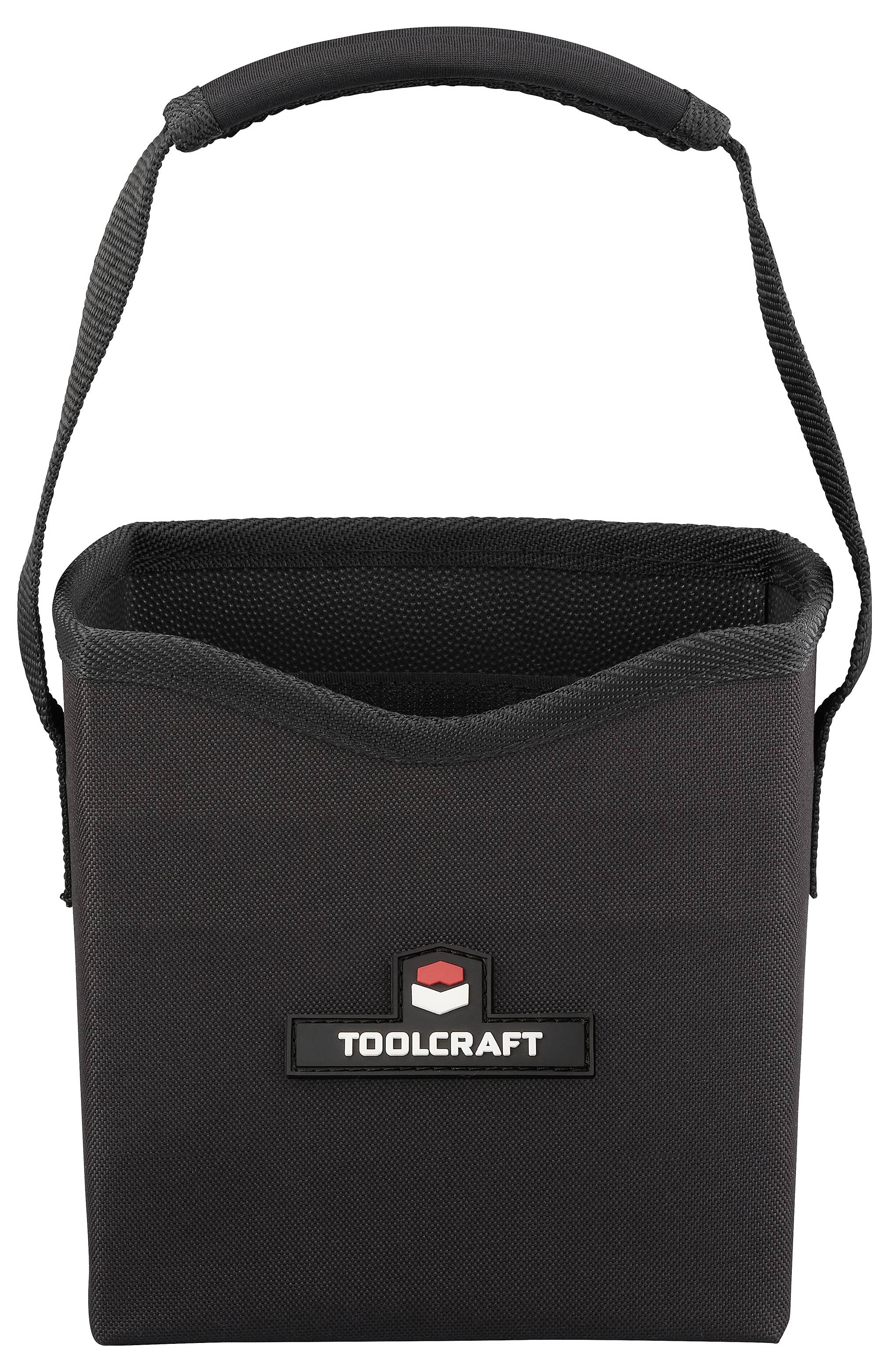 Schwarze Stofflagertasche mit Griff, mit dem Logo "Toolcraft" auf der Vorderseite. Geeignet zur Organisation von Werkzeugen oder Materialien.