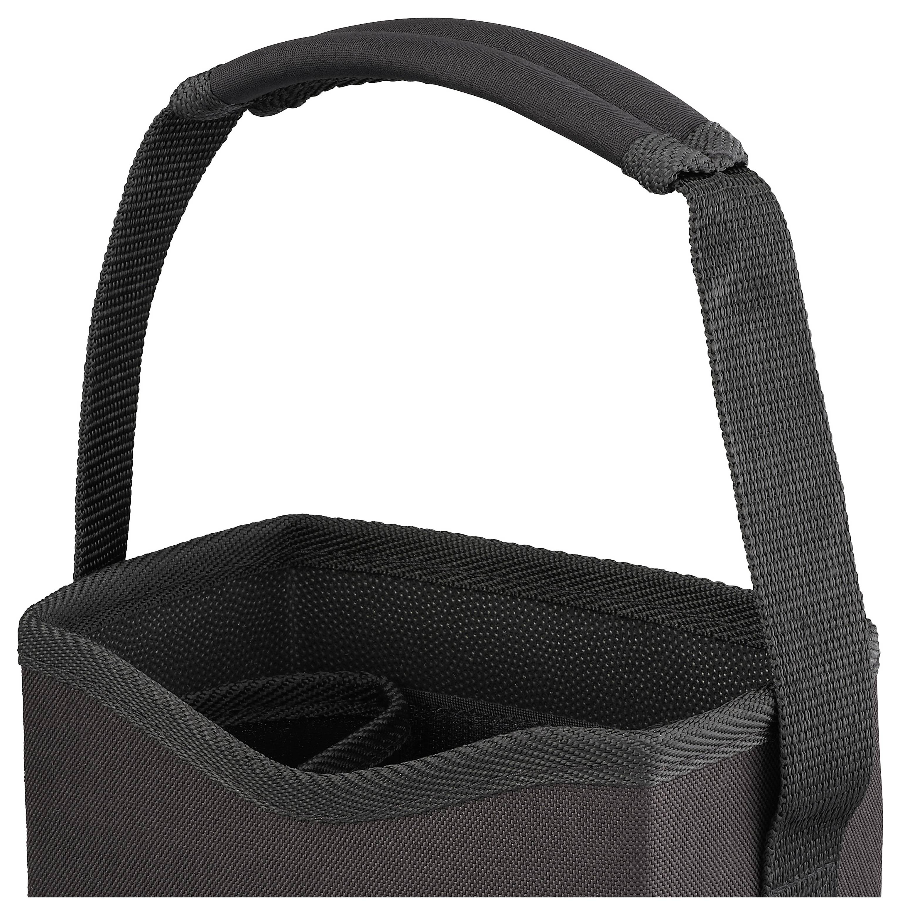 Eine graue, weiche Kühlertasche mit robustem Griff, entworfen zum Transportieren von Getränken oder Snacks, mit offenem, langlebigem Innenraum.