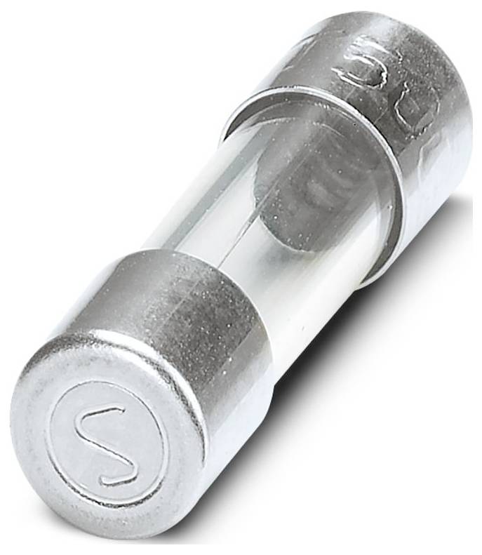 Ein zylindrischer Glassicherung mit Metallkappen an beiden Enden, gekennzeichnet mit „S", die in elektrischen Schaltkreisen zum Schutz vor Überstrom verwendet wird.