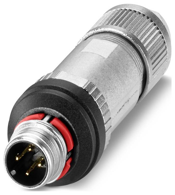 Metallischer zylindrischer Stecker mit geripptem Griff und mehreren Kontaktstiften, entwickelt für Industrie- oder Elektronikanwendungen.