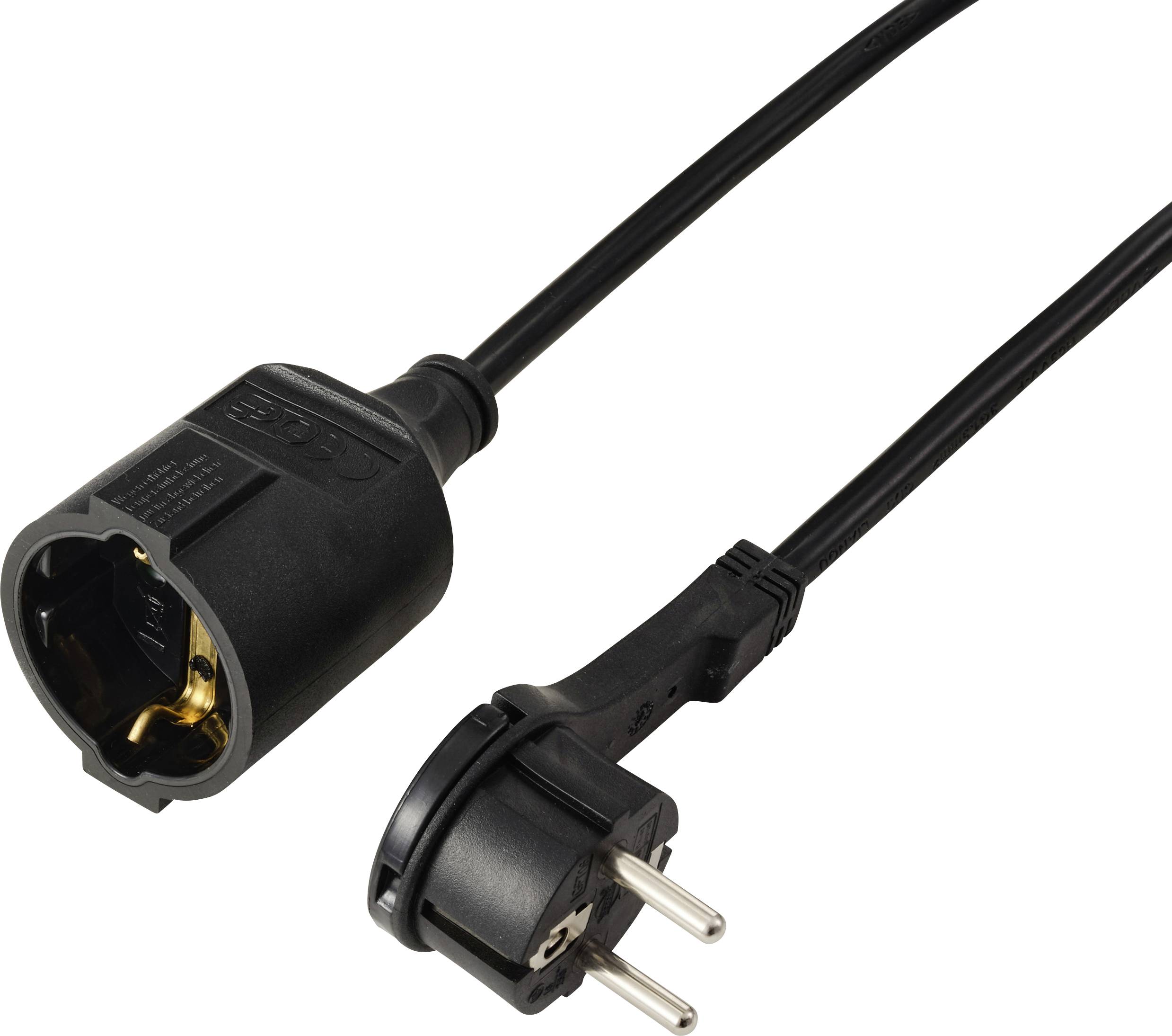 'Europäischer Stecker und Steckdose an einem Kabel, das eine elektrische Verbindungsvorrichtung zeigt.'