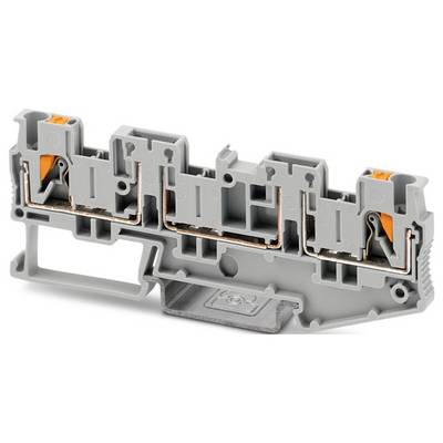 Ein grauer Elektrosteckverbinder mit mehreren Schlitzen und orangefarbenen Hebeln, verwendet für Verdrahtung und Schaltungsverbindungen.