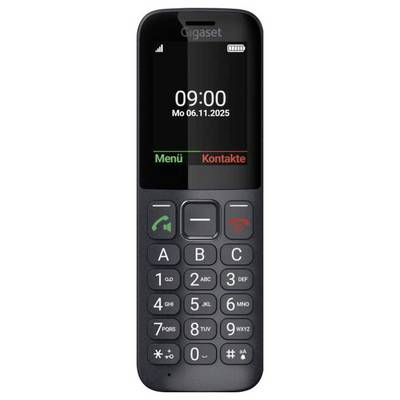 Ein Mobiltelefon-Bildschirm zeigt '09:00 Mo 06.11.2025'. Darunter befinden sich Optionen mit den Beschriftungen 'Menü' und 'Kontakte'. Die Tastatur verfügt über große numerische Tasten.