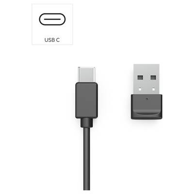 USB-C auf USB-A Kabel mit der Beschriftung „USB C", die die Kompatibilität anzeigt.