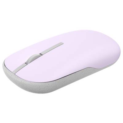 Eine schlanke, moderne Computermaus in zartem Rosa mit einem grauen Scrollrad und Sockel, entwickelt für ergonomisches Handling.
