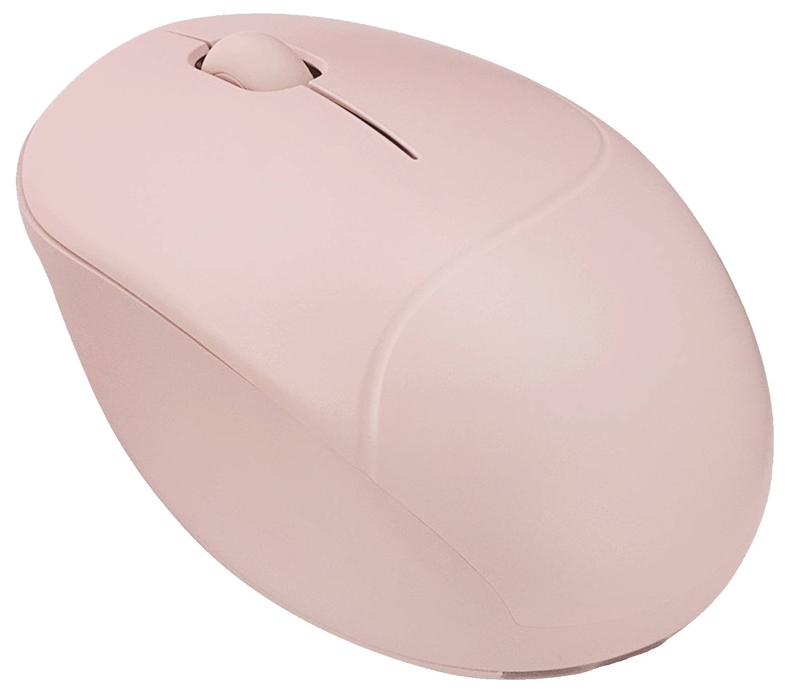 Eine rosa kabellose Computermaus mit Scrollrad, die für einen komfortablen Griff entwickelt wurde.