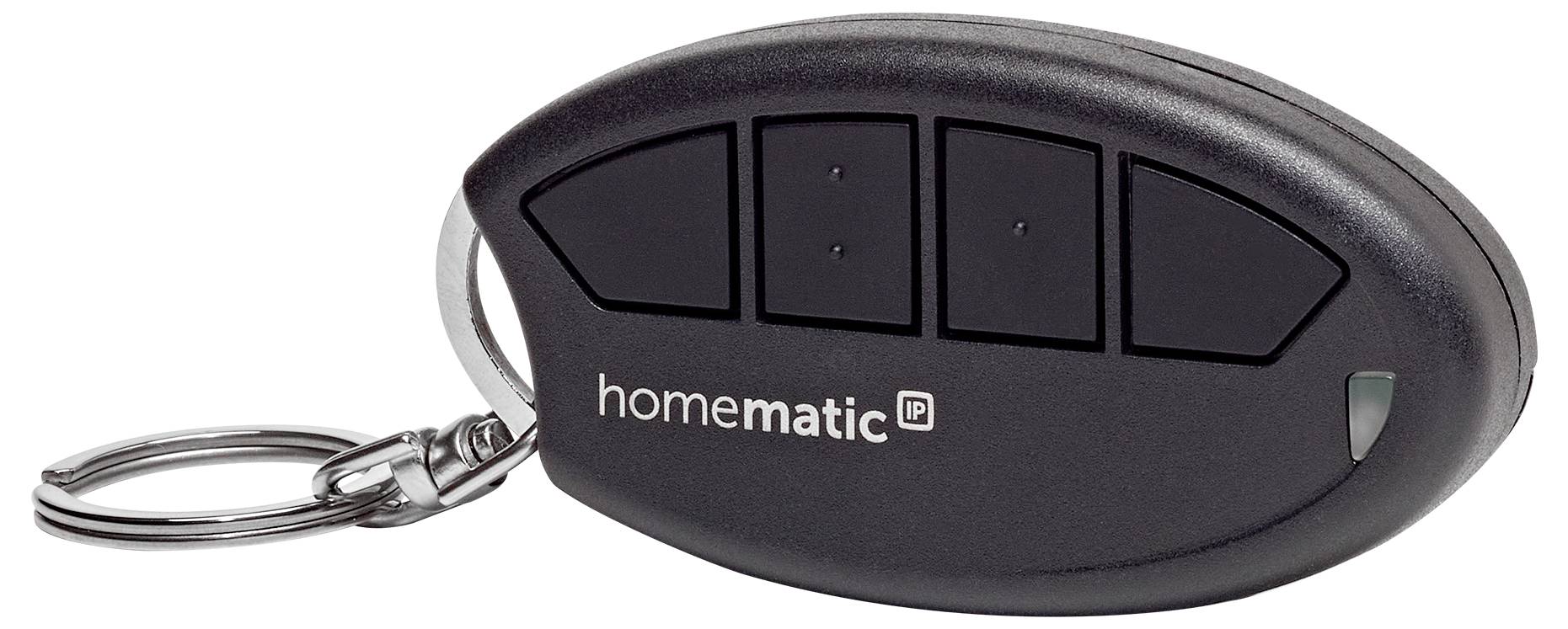 Schwarzer Schlüsselanhänger mit vier Tasten und dem Text "homematic IP".