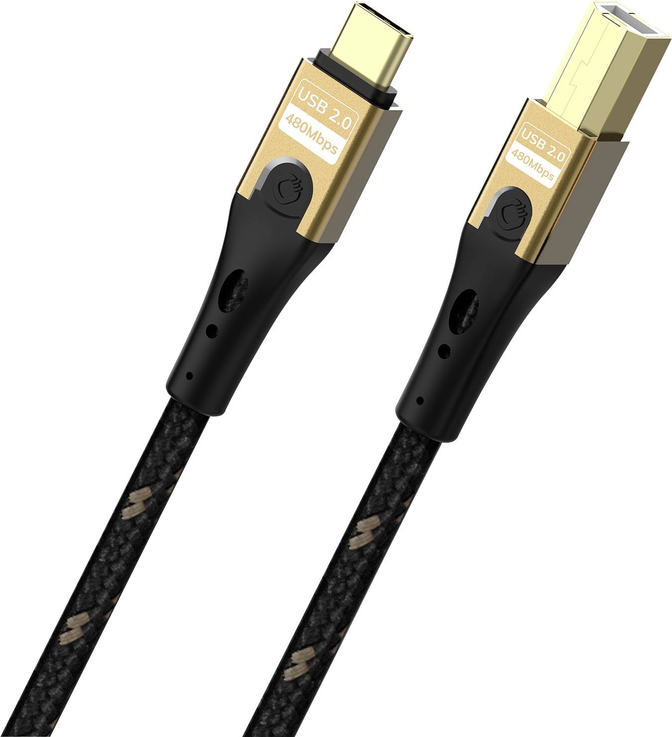 Thumbnail - Oehlbach USB-C® Kabel USB 2.0 USB-C®, USB-B Stecker 1 m Schwarz/Gold Geflechtschirm D1C9547