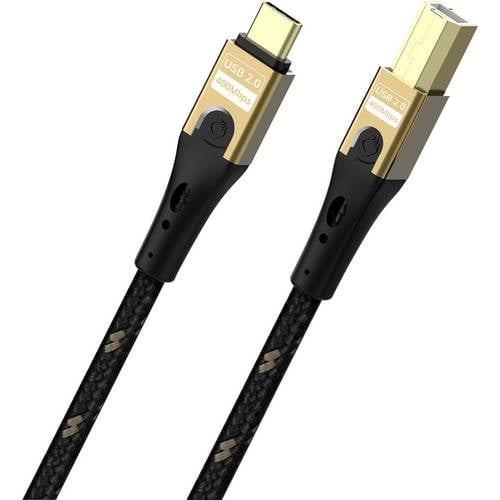 Oehlbach USB-C® Kabel USB 2.0 USB-C®, USB-B Stecker 2 m Schwarz/Gold Geflechtschirm D1C9548