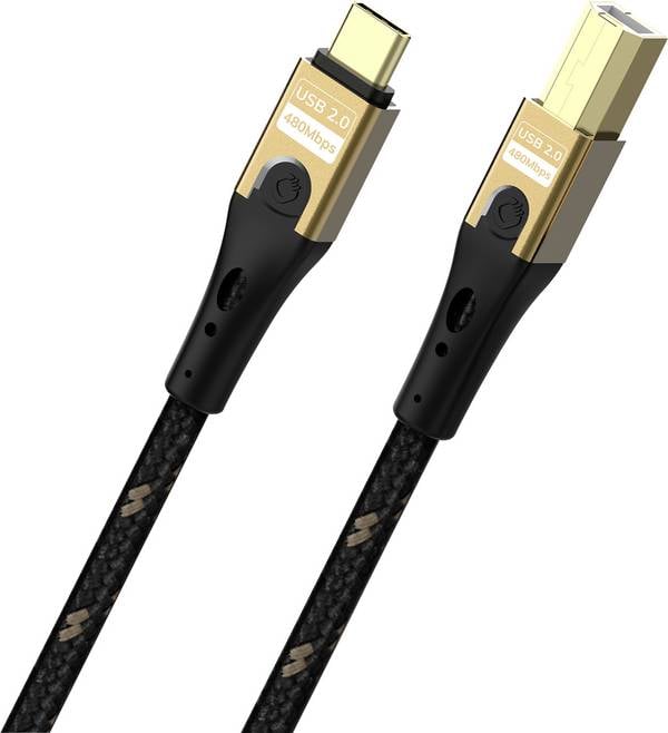 Oehlbach USB-C® Kabel USB 2.0 USB-C®, USB-B Stecker 2 m Schwarz/Gold Geflechtschirm D1C9548