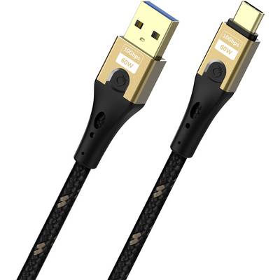 Ein geflochtenes USB-Kabel mit USB-A und USB-C-Anschlüssen, beschriftet mit '10Gbps 60W', was auf eine hohe Datenübertragungsgeschwindigkeit und Energieversorgung hinweist.