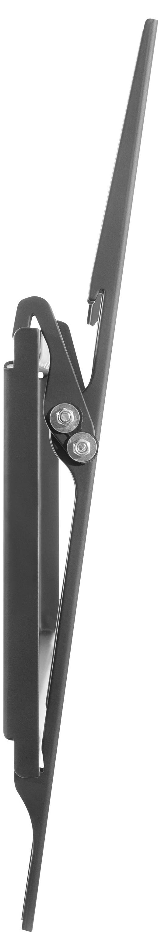 Eine schwarze Scheibenwischerblatt von der Seite gezeigt, das seinen Arm und Scharniermechanismus anzeigt, entworfen zur Reinigung von Autoglas.