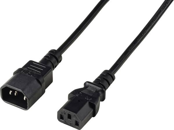 Renkforce Strom Verlängerungskabel Deluxe [1x Kaltgeräte-Stecker C13 - 1x Kaltgeräte-Buchse C14] 3.00 m Schwarz