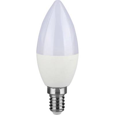 Eine LED-Glühbirne in Kerzenform mit matter Oberseite und metallischer Basis, geeignet für dekorative und energieeffiziente Beleuchtung.