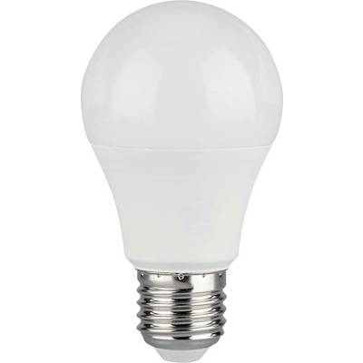 Eine LED-Glühbirne mit weißer matter Kuppel und metallischer Basis, konzipiert für standard Wohn- und Gewerbebeleuchtungsfassungen.