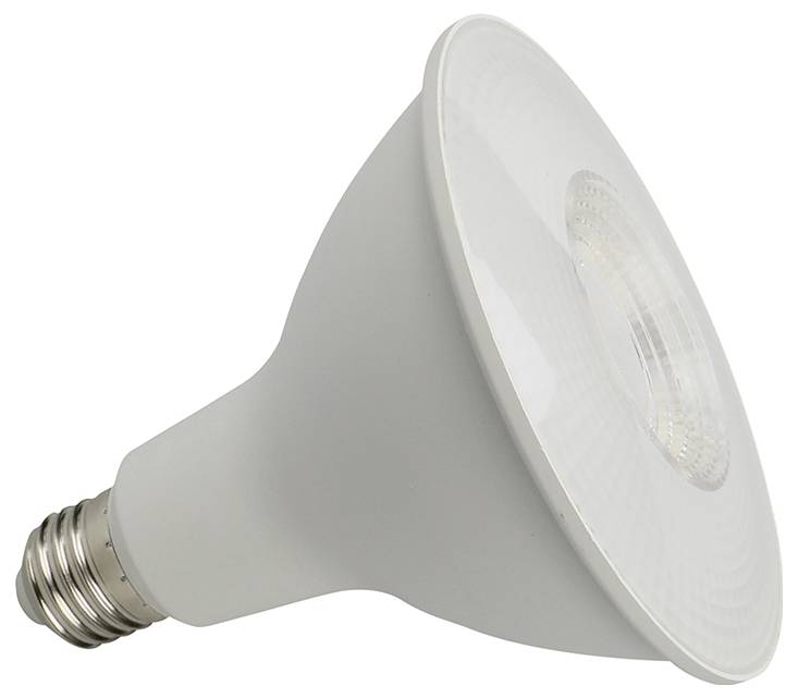Eine weiße LED-Glühbirne mit Schraubsockel, die vor einem einfarbigen Hintergrund gezeigt wird und ihr energieeffizientes Design hervorhebt.