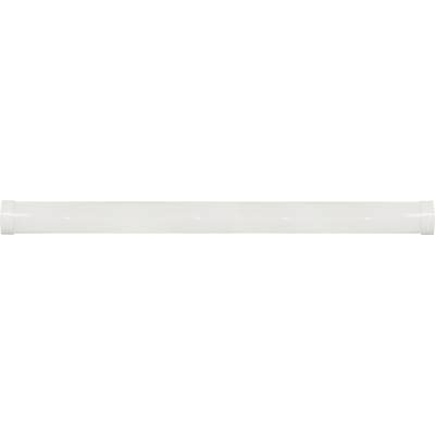 Ein langer, horizontaler weißer Panel mit einer leicht gewölbten Oberfläche und subtilen Lichtreflexen, der einem minimalistischen Designelement ähnelt.