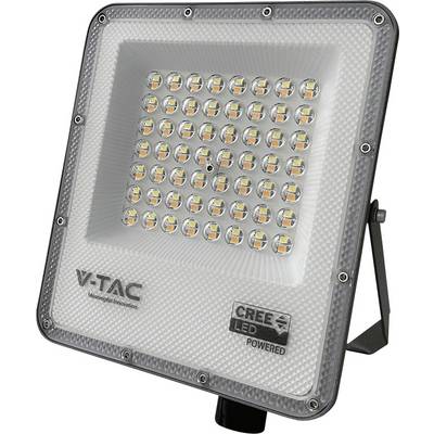 Ein rechteckiger Flutlichtstrahler mit 50 LED-Birnen, gekennzeichnet mit „V-TAC" und „CREE LED POWERED".