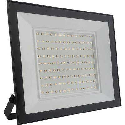 Ein rechteckiger LED-Flutlichtstrahler mit mehreren kleinen Leuchtdioden auf der Frontplatte, eingehüllt in einen schwarz-silbernen Rahmen.