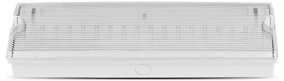 Eine rechteckige, durchsichtige, gerippte Kunststoffleuchte mit weißer Basis, die häufig zur Decken- oder Wandmontage in Innenräumen verwendet wird.