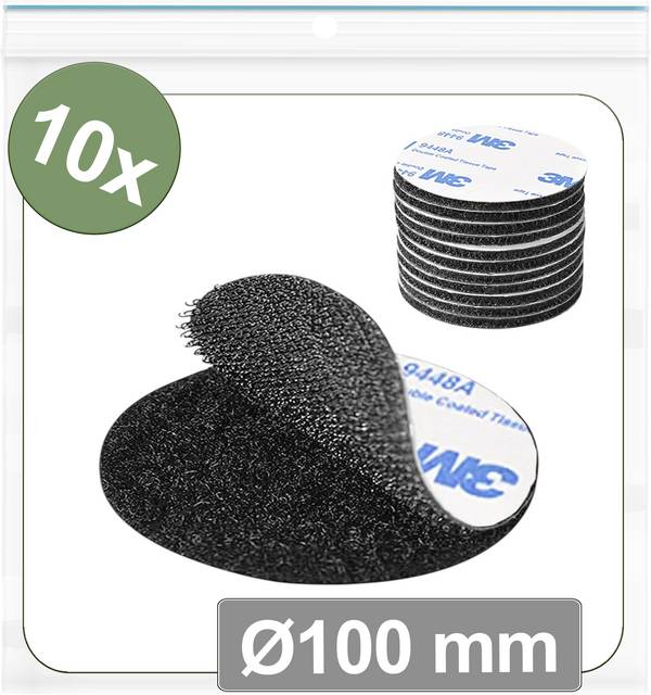 Quadrios 25CA664 Klettpunkte zum Aufkleben Haft- und Flauschteil (Ø) 100 mm Schwarz 10 St.
