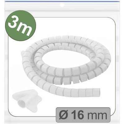 Weiße, gewickelte Kabelschutzhülle, 3 Meter lang, in transparenter Verpackung dargestellt. Etikett zeigt einen Durchmesser von 16 mm an.