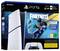 PS5-Konsolen-Paket mit Fortnite-Spiel. Umfasst 825 GB Speicher, für Alter 12 und älter, zeigt einen Charakter in Aktion.
