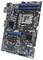 Eine Computermotherboard, die verschiedene Steckplätze, Anschlüsse und Komponenten zeigt, einschließlich Prozessorsockel, RAM-Steckplätze und Anschlüsse für Peripheriegeräte.