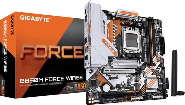 Gigabyte Gigabyte GA-B850M FORCE WIFI6E (AM5) (D) Mainboard Sockel (PC) AMD® AM5 Formfaktor (Details) ATX Mainboard-Chipsatz AMD® B850
