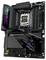Eine schwarze und graue Aorus-Motherboard mit RGB-Beleuchtung, vier RAM-Steckplätzen, mehreren PCIe-Steckplätzen und einem LGA-Sockel für einen AMD-Ryzen-Prozessor.