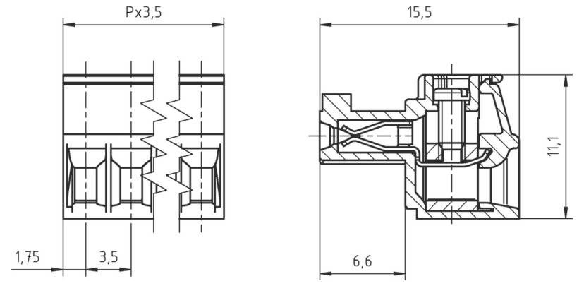 Technische Zeichnung eines zylindrischen Bauteils mit Schnitt- und Seitenansichten, die detaillierte Maße in Millimetern zeigen.