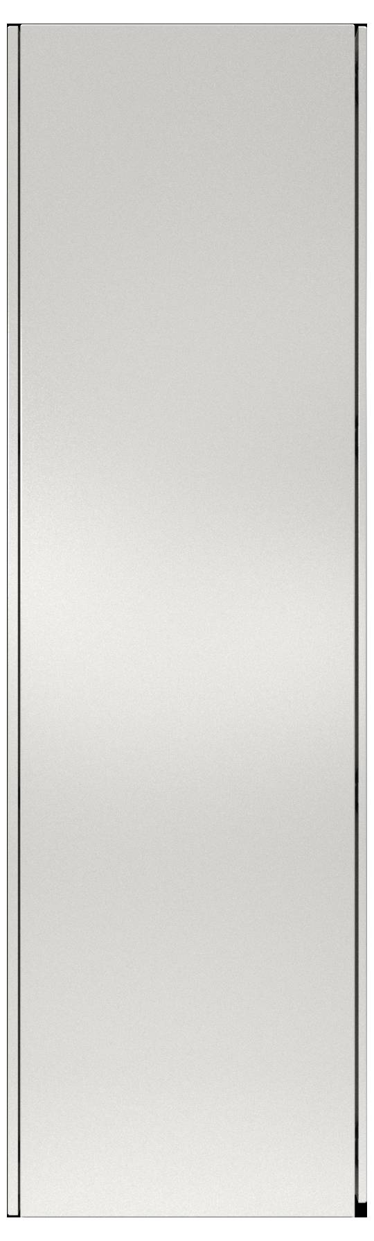 Rechteckiger Ganzkörperspiegel mit einem schlanken, minimalistischen silbernen Rahmen, der eine leere Fläche reflektiert.