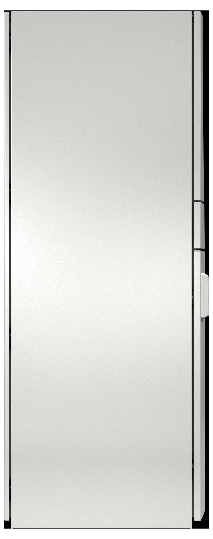 Ein schlankes, vertikal ausgerichtetes Metall-Panel oder eine Tür mit minimalistischem Design und glatter Oberfläche, das/die modern und reflektierend wirkt.